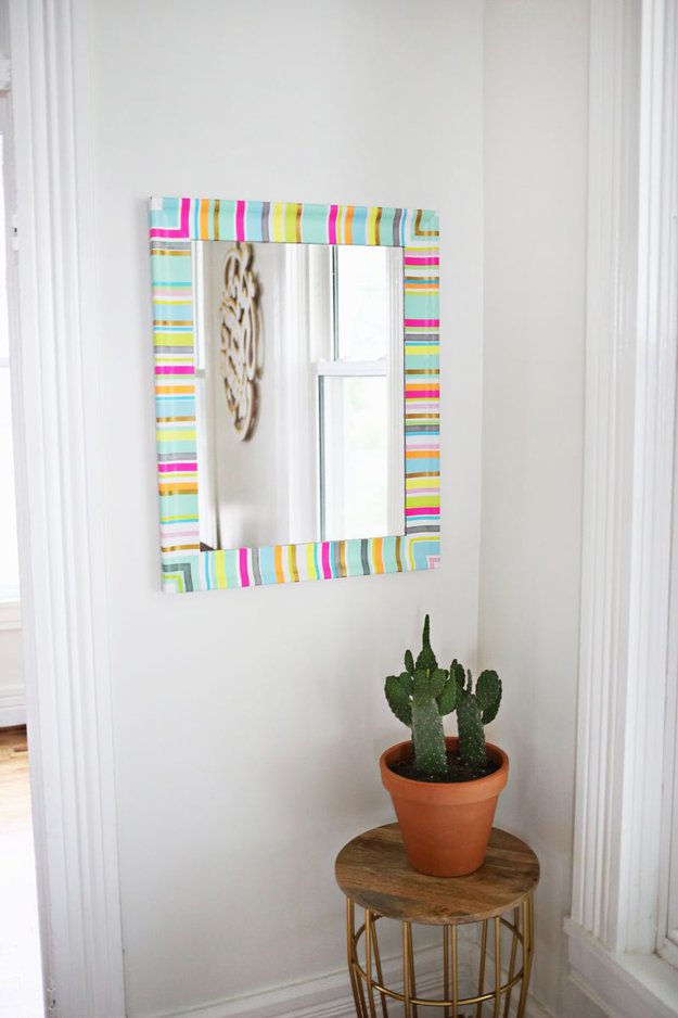 Washi Tape Crafts - DIY Washi Tape Mirror Frame - Wall Art, Frames, Cards, Pencils, Room Decor and DIY Gifts, Back To School Supplies - Creative, Fun Craft Ideas for Teens, Tweens and Teenagers - Step by Step Tutorials and Instructions #washitape #crafts #cheapcrafts #teencrafts