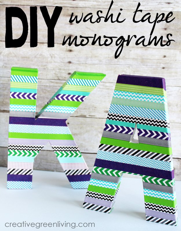 Washi Tape Crafts - How to Make Washi Tape Monograms - Wall Art, Frames, Cards, Pencils, Room Decor and DIY Gifts, Back To School Supplies - Creative, Fun Craft Ideas for Teens, Tweens and Teenagers - Step by Step Tutorials and Instructions #washitape #crafts #cheapcrafts #teencrafts