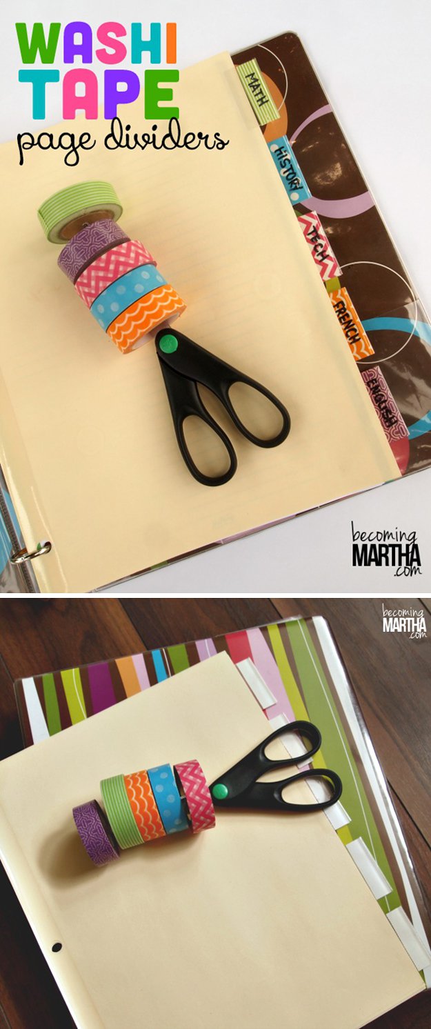 Washi Tape Crafts - Washi Tape Page Dividers - Wall Art, Frames, Cards, Pencils, Room Decor and DIY Gifts, Back To School Supplies - Creative, Fun Craft Ideas for Teens, Tweens and Teenagers - Step by Step Tutorials and Instructions #washitape #crafts #cheapcrafts #teencrafts