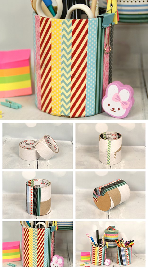 Washi Tape Crafts - Washi Tape Pencil Holder - Wall Art, Frames, Cards, Pencils, Room Decor and DIY Gifts, Back To School Supplies - Creative, Fun Craft Ideas for Teens, Tweens and Teenagers - Step by Step Tutorials and Instructions #washitape #crafts #cheapcrafts #teencrafts