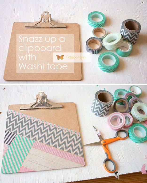 Washi Tape Crafts - DIY Washi Tape Clipboard - Wall Art, Frames, Cards, Pencils, Room Decor and DIY Gifts, Back To School Supplies - Creative, Fun Craft Ideas for Teens, Tweens and Teenagers - Step by Step Tutorials and Instructions #washitape #crafts #cheapcrafts #teencrafts