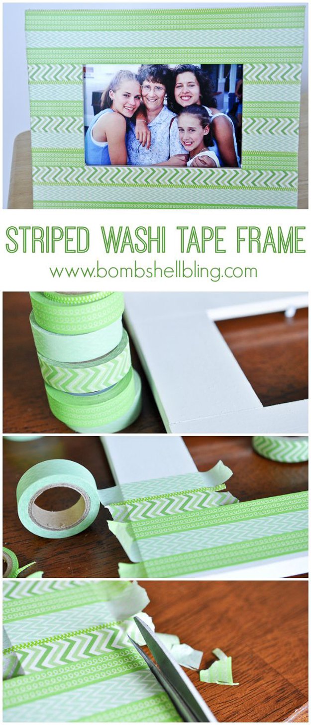 Washi Tape Crafts - Striped Washi Tape Frame Tutorial - Wall Art, Frames, Cards, Pencils, Room Decor and DIY Gifts, Back To School Supplies - Creative, Fun Craft Ideas for Teens, Tweens and Teenagers - Step by Step Tutorials and Instructions #washitape #crafts #cheapcrafts #teencrafts