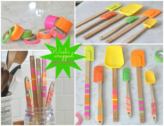 Washi Tape Crafts - Washi Tape Wrapped Spatulas - Wall Art, Frames, Cards, Pencils, Room Decor and DIY Gifts, Back To School Supplies - Creative, Fun Craft Ideas for Teens, Tweens and Teenagers - Step by Step Tutorials and Instructions #washitape #crafts #cheapcrafts #teencrafts