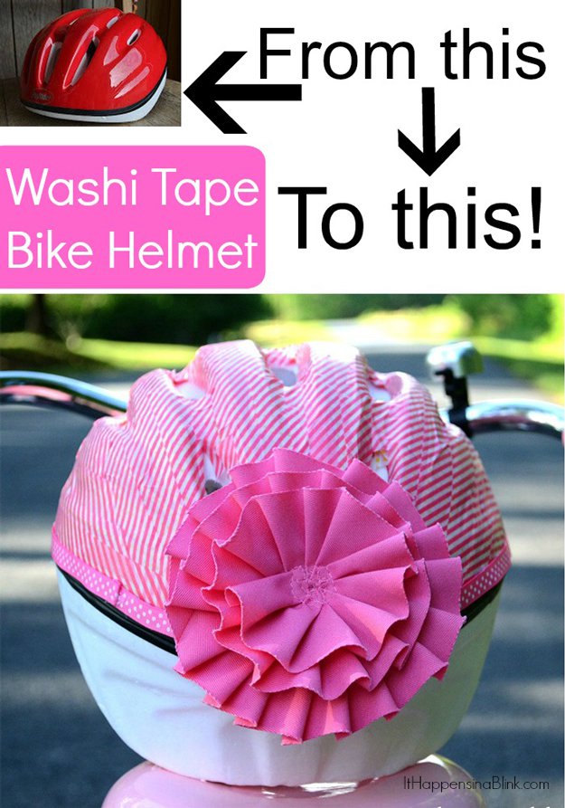 Washi Tape Crafts - Washi Tape Bicycle Helmet - Wall Art, Frames, Cards, Pencils, Room Decor and DIY Gifts, Back To School Supplies - Creative, Fun Craft Ideas for Teens, Tweens and Teenagers - Step by Step Tutorials and Instructions #washitape #crafts #cheapcrafts #teencrafts
