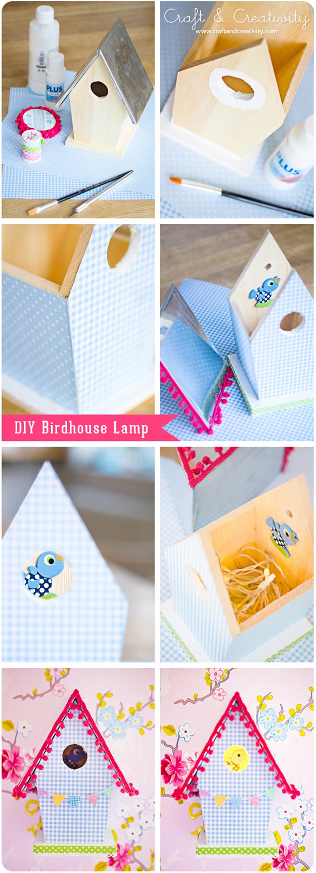 Washi Tape Crafts - DIY Birdhouse Lamp - Wall Art, Frames, Cards, Pencils, Room Decor and DIY Gifts, Back To School Supplies - Creative, Fun Craft Ideas for Teens, Tweens and Teenagers - Step by Step Tutorials and Instructions #washitape #crafts #cheapcrafts #teencrafts
