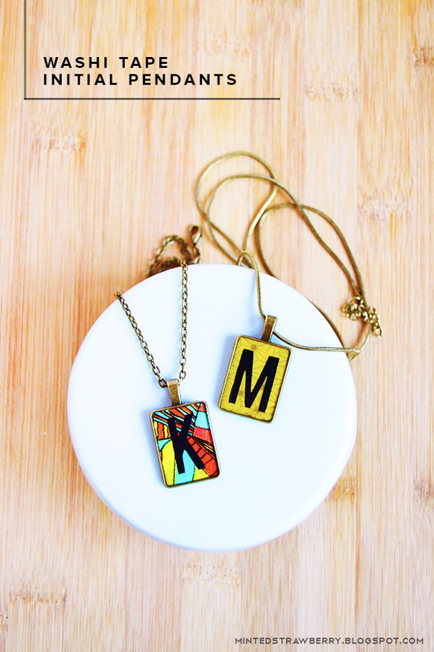 Washi Tape Crafts - DIY Washi Tape Initial Necklace - Wall Art, Frames, Cards, Pencils, Room Decor and DIY Gifts, Back To School Supplies - Creative, Fun Craft Ideas for Teens, Tweens and Teenagers - Step by Step Tutorials and Instructions #washitape #crafts #cheapcrafts #teencrafts