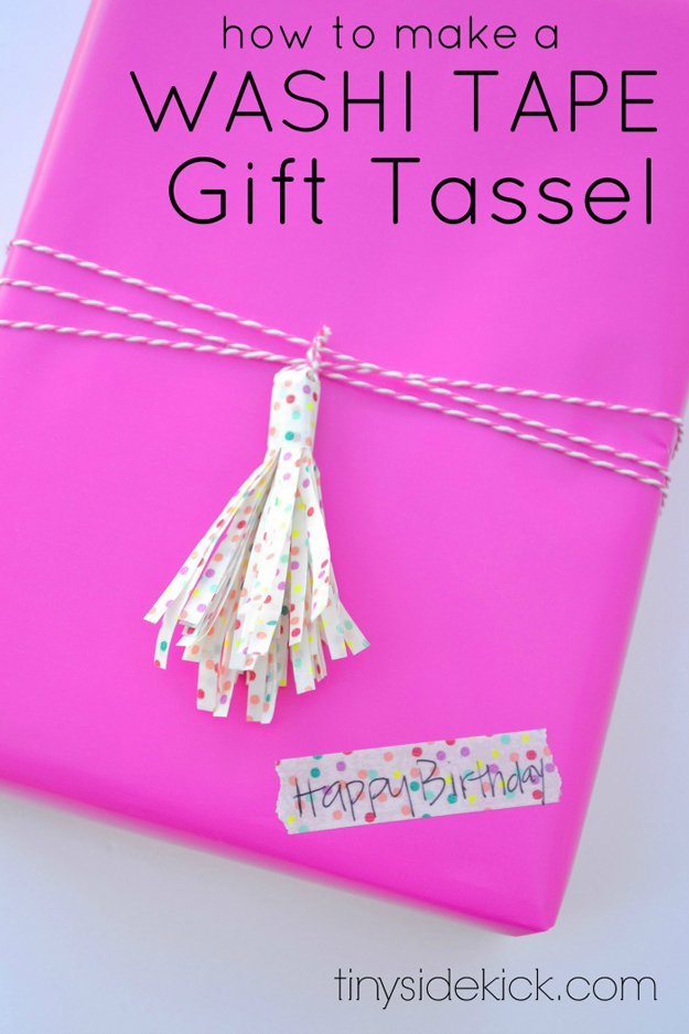 Washi Tape Crafts - DIY Washi Tape Gift Tassel - Wall Art, Frames, Cards, Pencils, Room Decor and DIY Gifts, Back To School Supplies - Creative, Fun Craft Ideas for Teens, Tweens and Teenagers - Step by Step Tutorials and Instructions #washitape #crafts #cheapcrafts #teencrafts