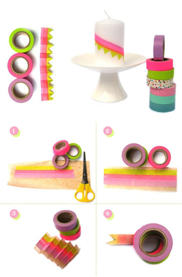 Washi Tape Crafts - DIY - Kerzen Wimpelkette - Washi Tape Candle Bunting - Wall Art, Frames, Cards, Pencils, Room Decor and DIY Gifts, Back To School Supplies - Creative, Fun Craft Ideas for Teens, Tweens and Teenagers - Step by Step Tutorials and Instructions #washitape #crafts #cheapcrafts #teencrafts