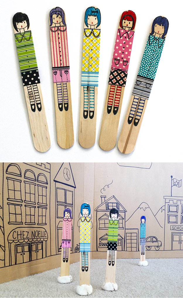 Washi Tape Crafts - Craft Stick Dolls - Wall Art, Frames, Cards, Pencils, Room Decor and DIY Gifts, Back To School Supplies - Creative, Fun Craft Ideas for Teens, Tweens and Teenagers - Step by Step Tutorials and Instructions #washitape #crafts #cheapcrafts #teencrafts