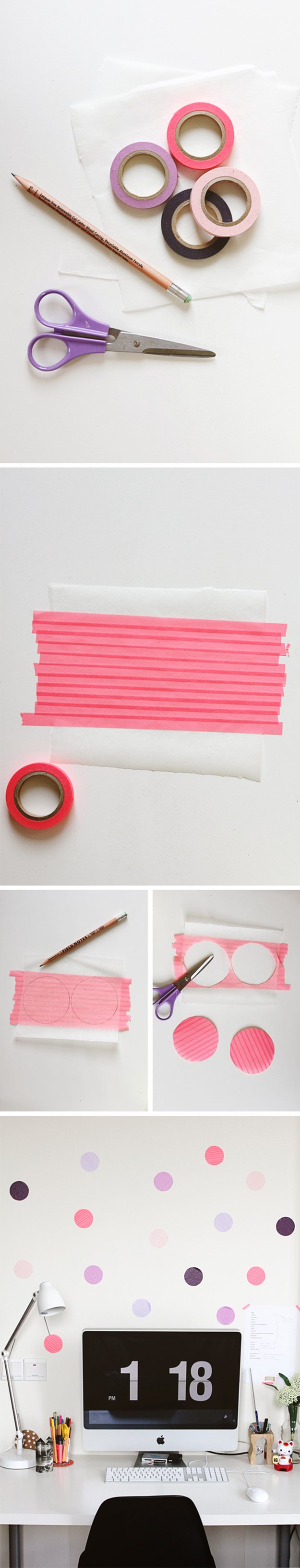 Washi Tape Crafts - DIY Dot Wall - Wall Art, Frames, Cards, Pencils, Room Decor and DIY Gifts, Back To School Supplies - Creative, Fun Craft Ideas for Teens, Tweens and Teenagers - Step by Step Tutorials and Instructions #washitape #crafts #cheapcrafts #teencrafts