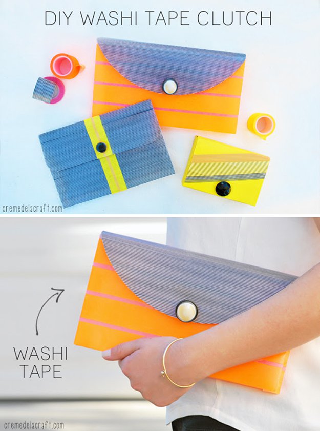 Washi Tape Crafts - DIY Washi Tape Clutch - Wall Art, Frames, Cards, Pencils, Room Decor and DIY Gifts, Back To School Supplies - Creative, Fun Craft Ideas for Teens, Tweens and Teenagers - Step by Step Tutorials and Instructions #washitape #crafts #cheapcrafts #teencrafts