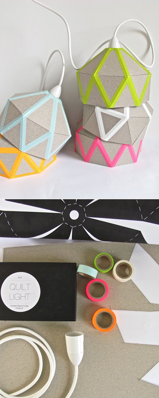 Washi Tape Crafts - DIY Quilt Light - Wall Art, Frames, Cards, Pencils, Room Decor and DIY Gifts, Back To School Supplies - Creative, Fun Craft Ideas for Teens, Tweens and Teenagers - Step by Step Tutorials and Instructions #washitape #crafts #cheapcrafts #teencrafts