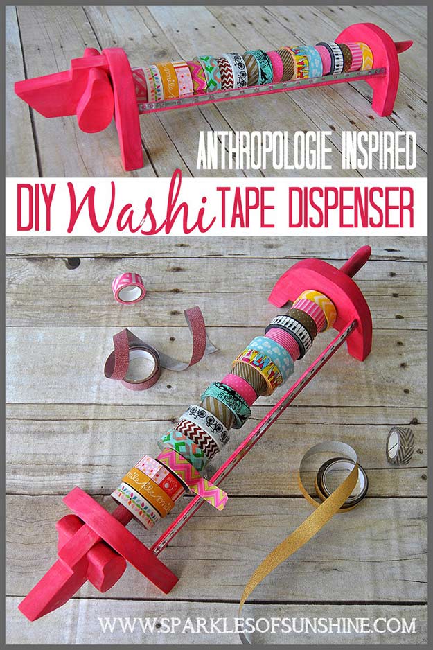 Washi Tape Crafts - Anthropologie Inspired Washi Tape Dispenser - Wall Art, Frames, Cards, Pencils, Room Decor and DIY Gifts, Back To School Supplies - Creative, Fun Craft Ideas for Teens, Tweens and Teenagers - Step by Step Tutorials and Instructions #washitape #crafts #cheapcrafts #teencrafts