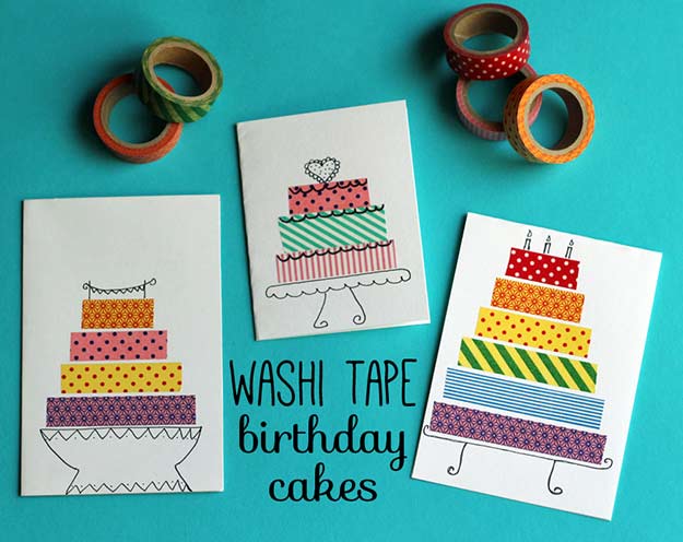 Washi Tape Crafts - Washi Tape Birthday Cake Cards - Wall Art, Frames, Cards, Pencils, Room Decor and DIY Gifts, Back To School Supplies - Creative, Fun Craft Ideas for Teens, Tweens and Teenagers - Step by Step Tutorials and Instructions #washitape #crafts #cheapcrafts #teencrafts