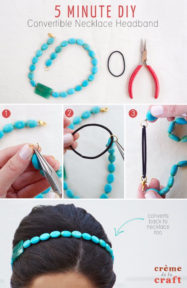 Crafts to Make and Sell - 5 Minute DIY Convertible Necklace Headband - Cool and Cheap Craft Projects and DIY Ideas for Teens and Adults to Make and Sell - Fun, Cool and Creative Ways for Teenagers to Make Money Selling Stuff to Make #teencrafts #diyideas #craftstosell