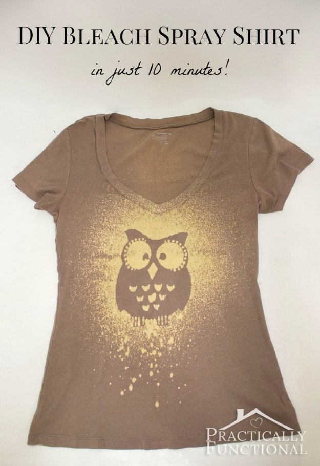 T-Shirt Makeovers - DIY Bleach Spray T-Shirt - Awesome Way to Upcycle Tees - Cool No Sew Tshirt Cutting Tutorials, Simple Summer Cutouts, How To Make Halter Tops and T-Shirt Dresses. Easy Tutorials and Instructions for Teens and Adults #tshircrafts #teenclothes #teenfashion #teendiy #teencrafts