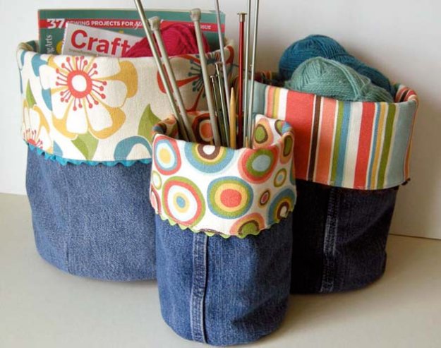  DIY Crafts with Old Denim Jeans - DIY Denim Do-It-All Bins - Cool Projects and Fashion You Can Make With Old Jeans - Fun Crafts for Teens and Adults, Inexpensive Ones!