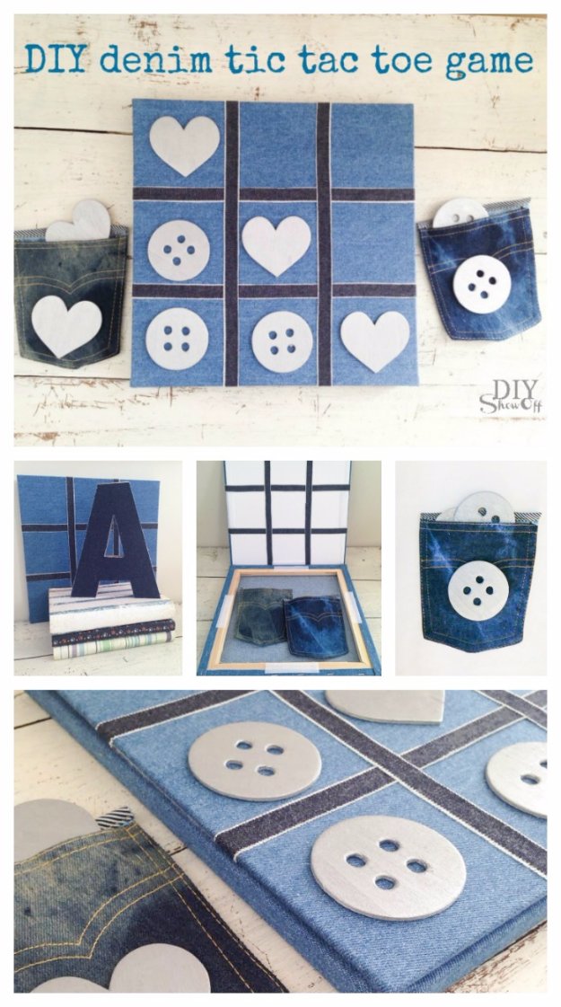  DIY Crafts with Old Denim Jeans - DIY Denim Tic Tac Toe Game - Cool Projects and Fashion You Can Make With Old Jeans - Fun Crafts for Teens and Adults, Inexpensive Ones!