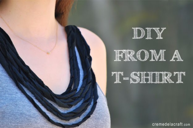 T-Shirt Makeovers - DIY Draped necklace Tank Top From a T-Shirt - Awesome Way to Upcycle Tees - Cool No Sew Tshirt Cutting Tutorials, Simple Summer Cutouts, How To Make Halter Tops and T-Shirt Dresses. Easy Tutorials and Instructions for Teens and Adults #tshircrafts #teenclothes #teenfashion #teendiy #teencrafts