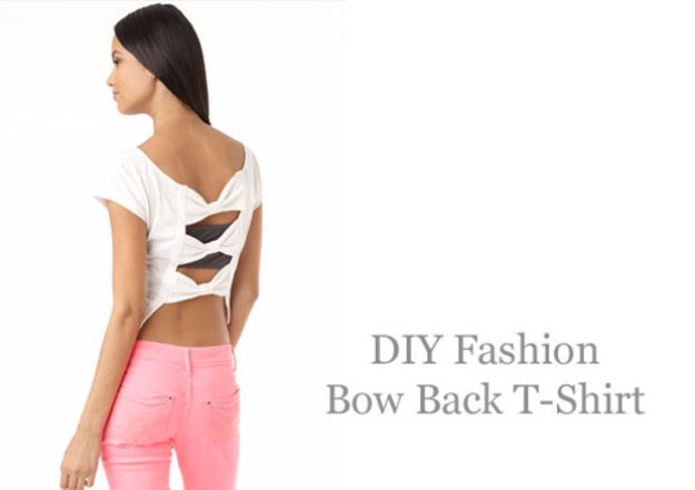 T-Shirt Makeovers - DIY Fashion Bow-Back T-Shirt - Awesome Way to Upcycle Tees - Cool No Sew Tshirt Cutting Tutorials, Simple Summer Cutouts, How To Make Halter Tops and T-Shirt Dresses. Easy Tutorials and Instructions for Teens and Adults #tshircrafts #teenclothes #teenfashion #teendiy #teencrafts