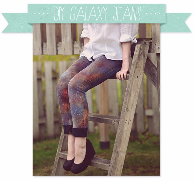 Jeans Makeovers - DIY Galaxy Jeans - Easy Crafts and Tutorials to Refashion Your Jeans and Create Ripped, Distressed, Bleach, Lace Edge, Cut Off, Skinny, Shorts, and Painted Jeans Ideas #diyclothes #teenclothes #jeans #teencrafts #diyideas