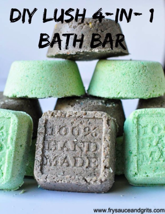 DIY Lush Inspired Recipes - DIY Lush 4-in-1 Bath Bars - How to Make Lush Products like Bath Bombs, Face Masks, Lip Scrub, Bubble Bars, Dry Shampoo and Hair Conditioner, Shower Jelly, Lotion, Soap, Toner and Moisturizer. Copycat and Dupes of Ocean Salt, Buffy, Dark Angels, Rub Rub Rub, Big, Dream Cream and More. #teencrafts #lush #beautyideas #diybeauty #bathbombs