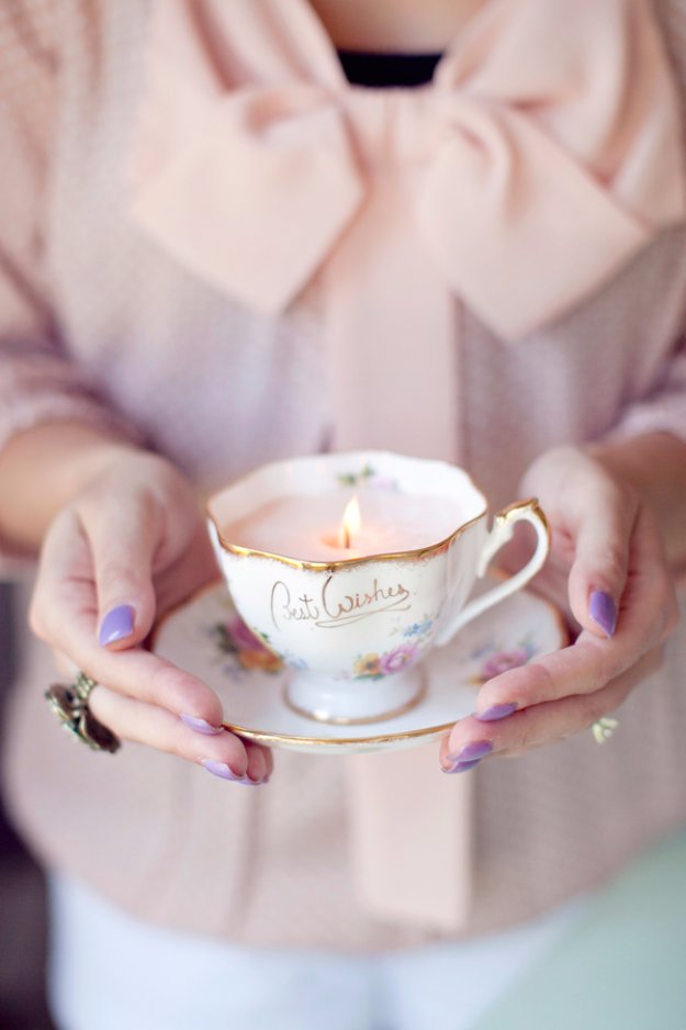 Crafts to Make and Sell - DIY Vintage Teacup Candles - Cool and Cheap Craft Projects and DIY Ideas for Teens and Adults to Make and Sell - Fun, Cool and Creative Ways for Teenagers to Make Money Selling Stuff to Make #teencrafts #diyideas #craftstosell