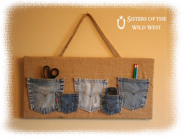  DIY Crafts with Old Denim Jeans - Denim Pocket Organizer - Cool Projects and Fashion You Can Make With Old Jeans - Fun Crafts for Teens and Adults, Inexpensive Ones!