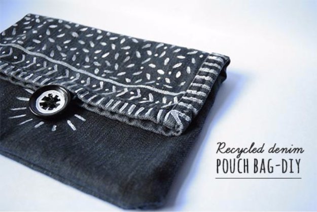  DIY Crafts with Old Denim Jeans - Recycled Denim Pouch Bag DIY - Cool Projects and Fashion You Can Make With Old Jeans - Fun Crafts for Teens and Adults, Inexpensive Ones!