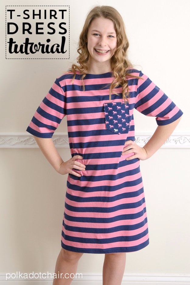 T-Shirt Makeovers - T-Shirt Dress Tutorial - Awesome Way to Upcycle Tees - Cool No Sew Tshirt Cutting Tutorials, Simple Summer Cutouts, How To Make Halter Tops and T-Shirt Dresses. Easy Tutorials and Instructions for Teens and Adults #tshircrafts #teenclothes #teenfashion #teendiy #teencrafts