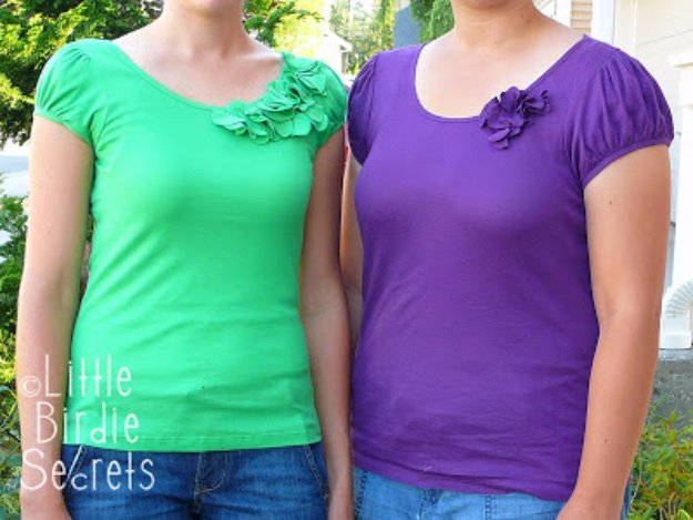 T-Shirt Makeovers - T-Shirt Refashion Flower Necklines - Awesome Way to Upcycle Tees - Cool No Sew Tshirt Cutting Tutorials, Simple Summer Cutouts, How To Make Halter Tops and T-Shirt Dresses. Easy Tutorials and Instructions for Teens and Adults #tshircrafts #teenclothes #teenfashion #teendiy #teencrafts