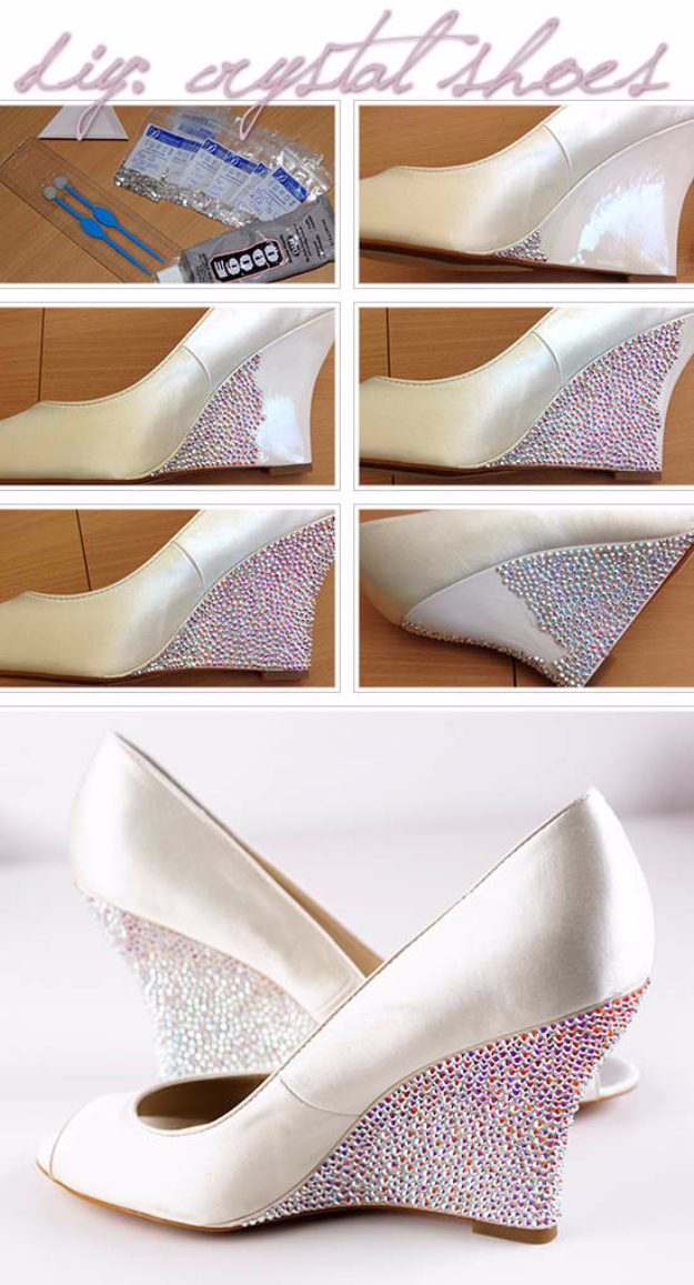 DIY Shoe Makeovers - DIY Crystal Shoes - Cool Ways to Update, Decorate, Paint, Bedazle and Add Sparkle to Your Flats, Pumps, Tennis Shoes, Boots and Boring Shoes - Cool Crafts and DIY Shoe Ideas for Teens and Adults 