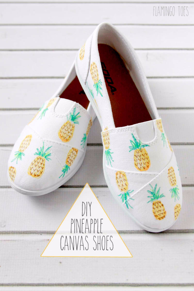 DIY Shoe Makeovers - DIY Painted Pineapple Shoes - Cool Ways to Update, Decorate, Paint, Bedazle and Add Sparkle to Your Flats, Pumps, Tennis Shoes, Boots and Boring Shoes - Cool Crafts and DIY Shoe Ideas for Teens and Adults 