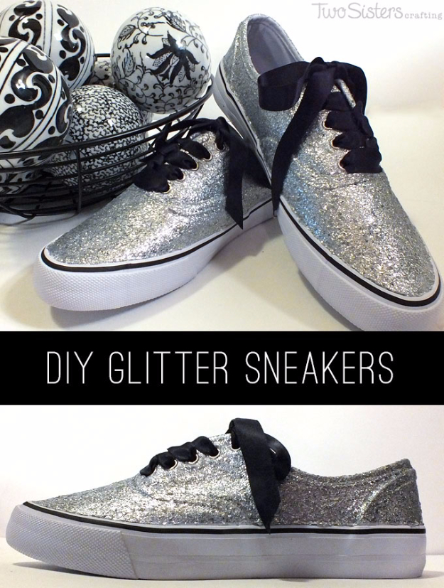 DIY Shoe Makeovers - Glitter Sneakers - Cool Ways to Update, Decorate, Paint, Bedazle and Add Sparkle to Your Flats, Pumps, Tennis Shoes, Boots and Boring Shoes - Cool Crafts and DIY Shoe Ideas for Teens and Adults 