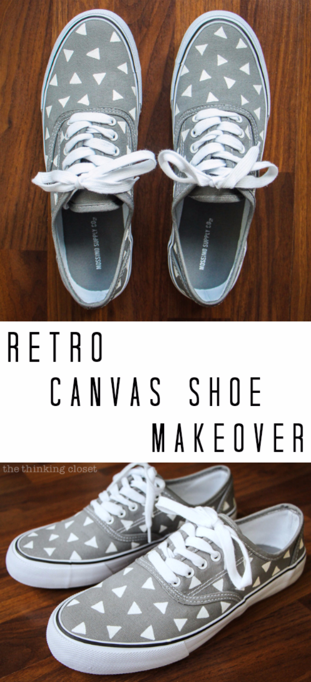 DIY Shoe Makeovers - Retro Canvas Shoe Makeover - Cool Ways to Update, Decorate, Paint, Bedazle and Add Sparkle to Your Flats, Pumps, Tennis Shoes, Boots and Boring Shoes - Cool Crafts and DIY Shoe Ideas for Teens and Adults 