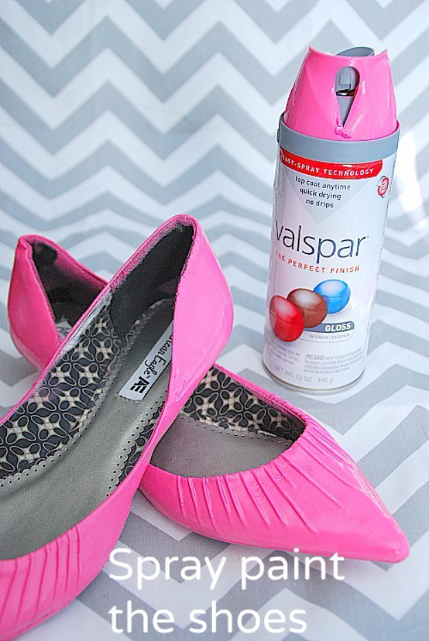 DIY Shoe Makeovers - Spray Painted Shoe Makeover - Cool Ways to Update, Decorate, Paint, Bedazle and Add Sparkle to Your Flats, Pumps, Tennis Shoes, Boots and Boring Shoes - Cool Crafts and DIY Shoe Ideas for Teens and Adults 