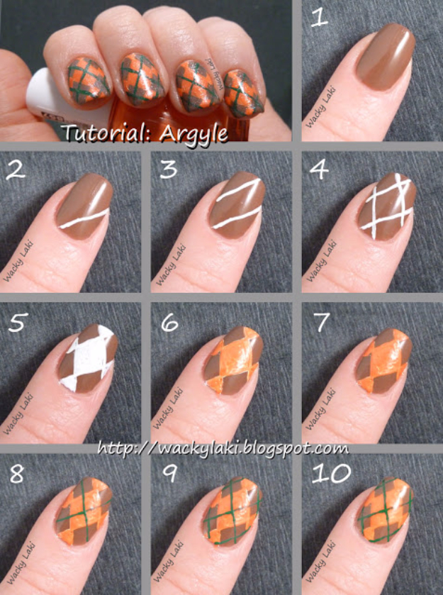 Awesome Nail Art Patterns And Ideas - Argyle Nail Art - Step by Step DIY Nail Design Tutorials for Simple Art, Tribal Prints, Best Black and White Manicures. Easy and Fun Colors, Shapes and Designs for Your Nails 