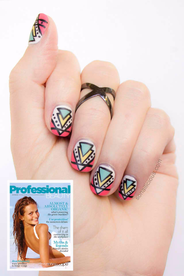 Awesome Nail Art Patterns And Ideas - Aztec Nail Art Tutorial - Step by Step DIY Nail Design Tutorials for Simple Art, Tribal Prints, Best Black and White Manicures. Easy and Fun Colors, Shapes and Designs for Your Nails 