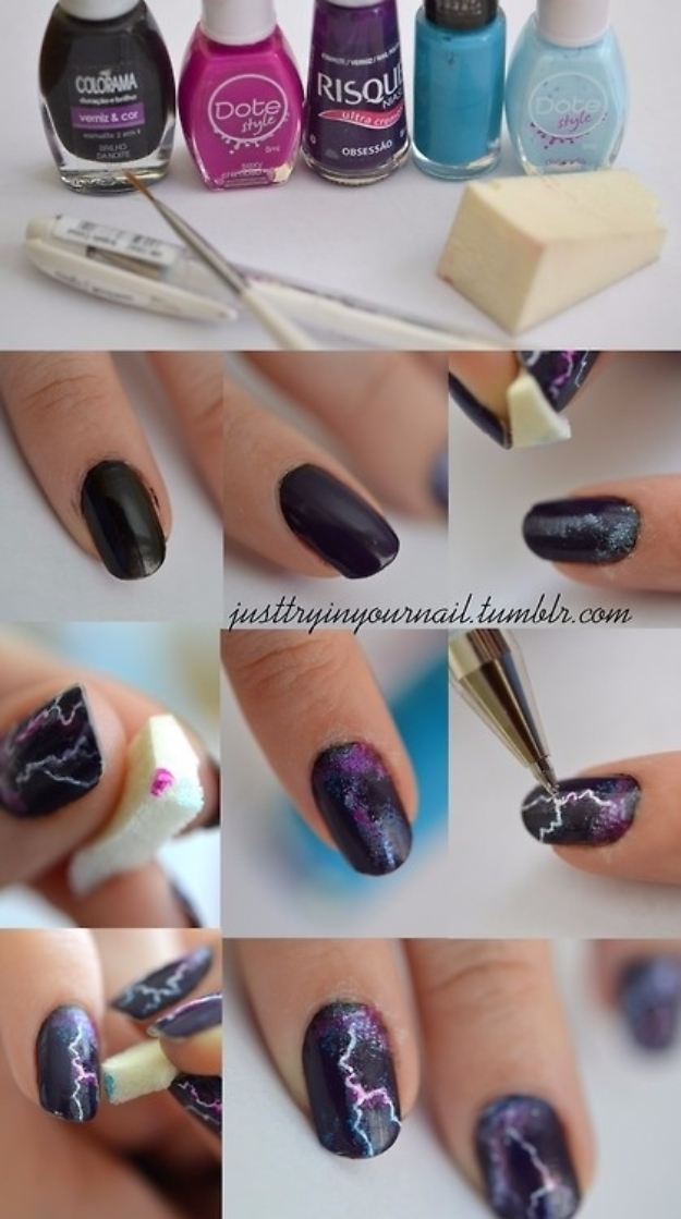 Awesome Nail Art Patterns And Ideas - Cool Lightning Nails - Step by Step DIY Nail Design Tutorials for Simple Art, Tribal Prints, Best Black and White Manicures. Easy and Fun Colors, Shapes and Designs for Your Nails 