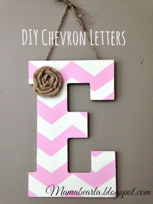 DIY Wall Letters and Initals Wall Art - DIY Chevron Letters - Cool Architectural Letter Projects for Living Room Decor, Bedroom Ideas. Girl or Boy Nursery. Paint, Glitter, String Art, Easy Cardboard and Rustic Wooden Ideas 