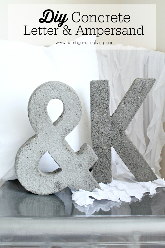 DIY Wall Letters and Initals Wall Art - DIY Concrete Letter & Ampersand - Cool Architectural Letter Projects for Living Room Decor, Bedroom Ideas. Girl or Boy Nursery. Paint, Glitter, String Art, Easy Cardboard and Rustic Wooden Ideas 
