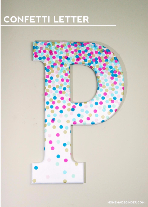 DIY Wall Letters and Initals Wall Art - DIY Confetti Letter - Cool Architectural Letter Projects for Living Room Decor, Bedroom Ideas. Girl or Boy Nursery. Paint, Glitter, String Art, Easy Cardboard and Rustic Wooden Ideas 