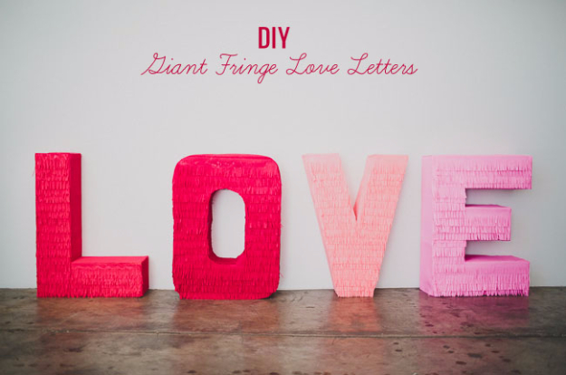 DIY Wall Letters and Initals Wall Art - DIY Giant Fringe Love Letters - Cool Architectural Letter Projects for Living Room Decor, Bedroom Ideas. Girl or Boy Nursery. Paint, Glitter, String Art, Easy Cardboard and Rustic Wooden Ideas 