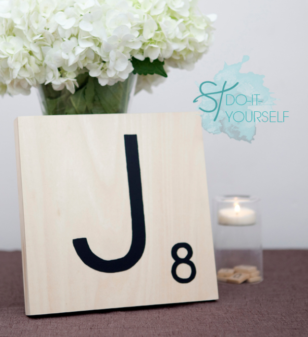DIY Wall Letters and Initals Wall Art - DIY Giant Scrabble Tile Table Numbers - Cool Architectural Letter Projects for Living Room Decor, Bedroom Ideas. Girl or Boy Nursery. Paint, Glitter, String Art, Easy Cardboard and Rustic Wooden Ideas 