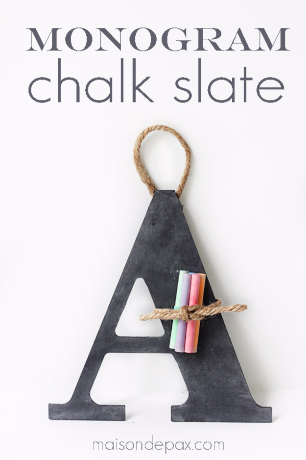 DIY Wall Letters and Initals Wall Art - DIY Monogram Chalk Slate - Cool Architectural Letter Projects for Living Room Decor, Bedroom Ideas. Girl or Boy Nursery. Paint, Glitter, String Art, Easy Cardboard and Rustic Wooden Ideas 