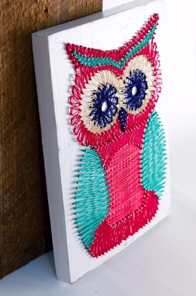 DIY String Art Projects - DIY Owl String Art - Cool, Fun and Easy Letters, Patterns and Wall Art Tutorials for String Art - How to Make Names, Words, Hearts and State Art for Room Decor and DIY Gifts - fun Crafts and DIY Ideas for Teens and Adults #diyideas #stringart #teencrafts #crafts