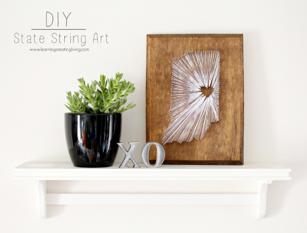 DIY String Art Projects - DIY State String Art - Cool, Fun and Easy Letters, Patterns and Wall Art Tutorials for String Art - How to Make Names, Words, Hearts and State Art for Room Decor and DIY Gifts - fun Crafts and DIY Ideas for Teens and Adults #diyideas #stringart #teencrafts #crafts