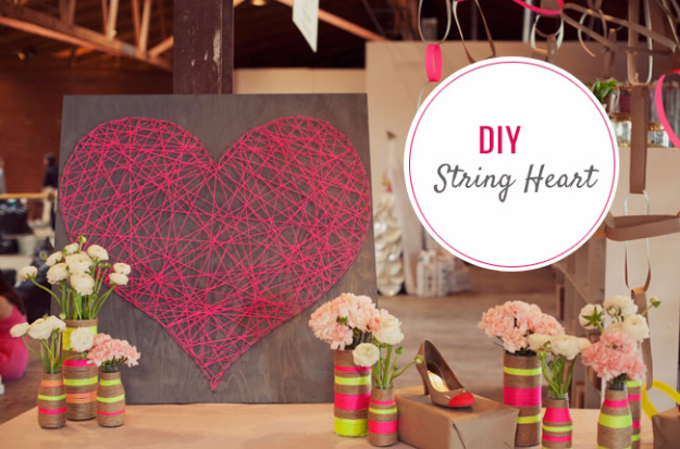 DIY String Art Projects - DIY String Heart - Cool, Fun and Easy Letters, Patterns and Wall Art Tutorials for String Art - How to Make Names, Words, Hearts and State Art for Room Decor and DIY Gifts - fun Crafts and DIY Ideas for Teens and Adults #diyideas #stringart #teencrafts #crafts