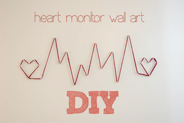 DIY String Art Projects - Heart Monitor Wall Art - Cool, Fun and Easy Letters, Patterns and Wall Art Tutorials for String Art - How to Make Names, Words, Hearts and State Art for Room Decor and DIY Gifts - fun Crafts and DIY Ideas for Teens and Adults #diyideas #stringart #teencrafts #crafts
