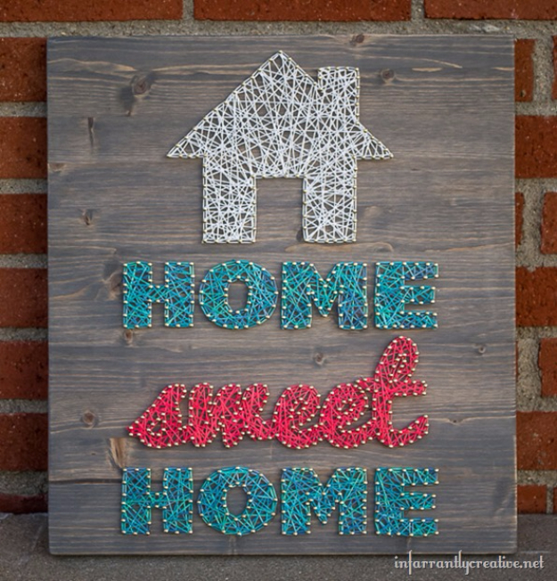 DIY String Art Projects - Home Sweet Home String Art - Cool, Fun and Easy Letters, Patterns and Wall Art Tutorials for String Art - How to Make Names, Words, Hearts and State Art for Room Decor and DIY Gifts - fun Crafts and DIY Ideas for Teens and Adults #diyideas #stringart #teencrafts #crafts